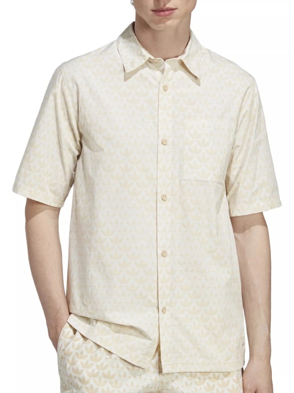 Adidas Men's Short-Sleeve Button-Up Shirt in Light Cream